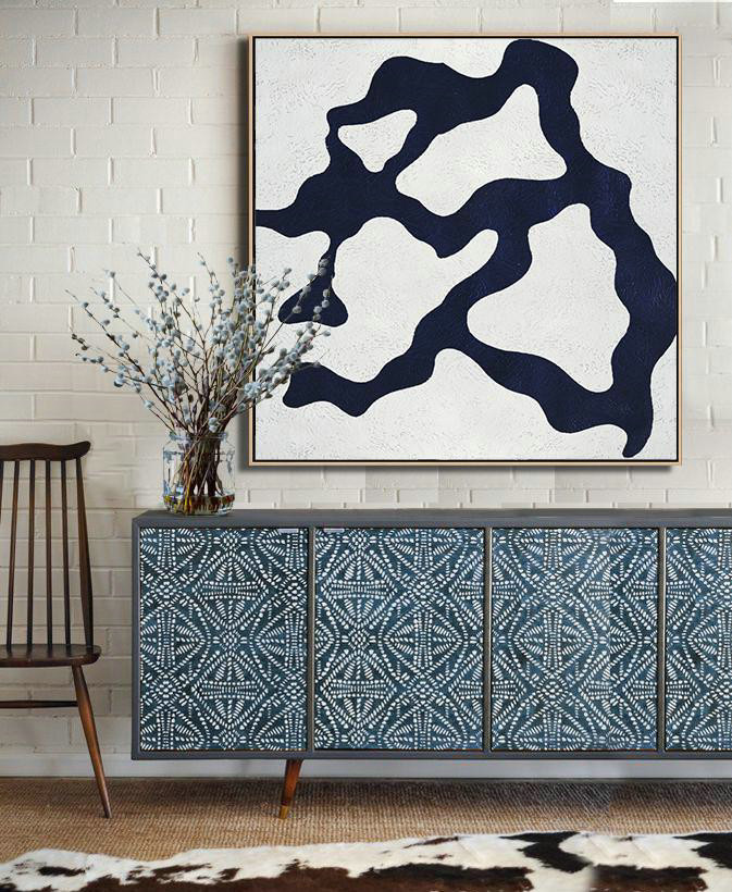 Original Painting Hand Made Large Abstract Art,Hand Painted Navy Minimalist Painting On Canvas,Acrylic On Canvas Abstract